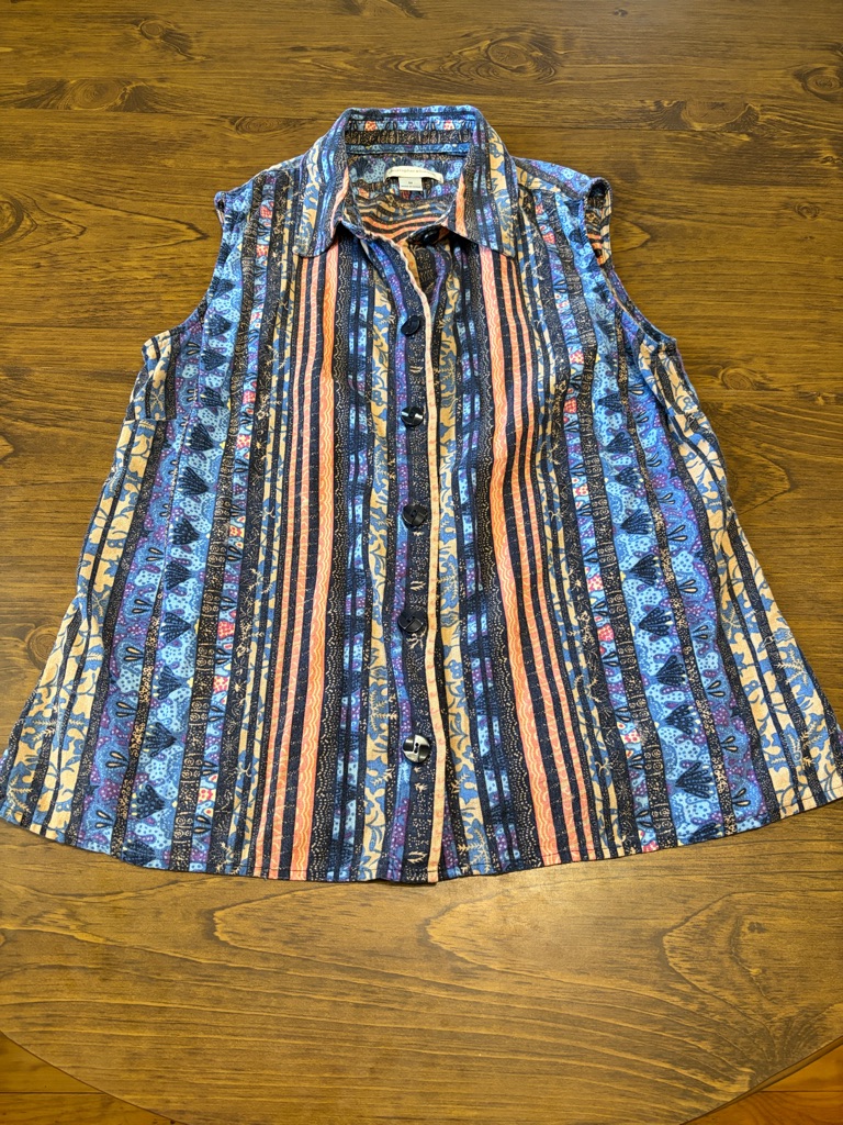 Christopher & Banks Striped Sleeveless Button Up, Boho, Aztec, Southwestern